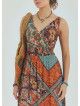 V Neck Robe Coffee Patterned Long Dress 4558